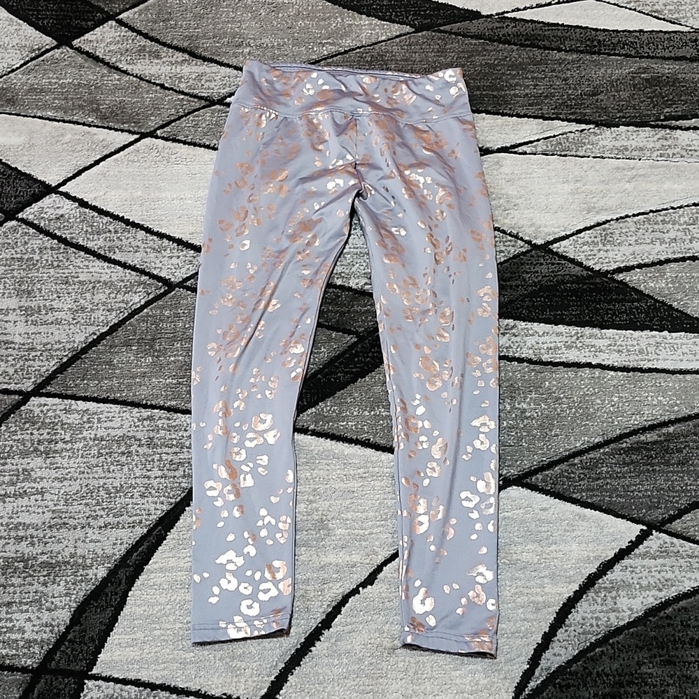 JUSTICE GRAY GOLD SHINE LEOPARD PRINT LEGGINGS